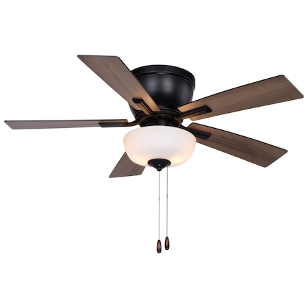 Vaxcel Lisbon 42-in. Black and Hickory Flush Mount Hugger Ceiling Fan with LED Light Kit and Pull Chain F0089